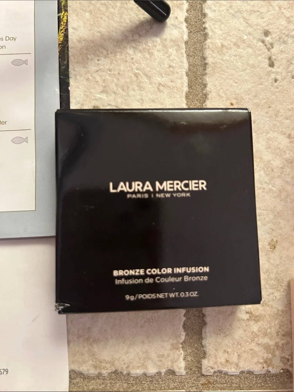 laura mercier Pearl White Compact with Gold Bear Accent